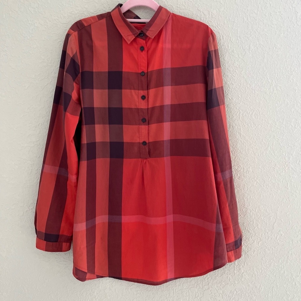 Womens Burberry Brit Orange Nova Check Shirt Blouse Long Sleeve Size L
